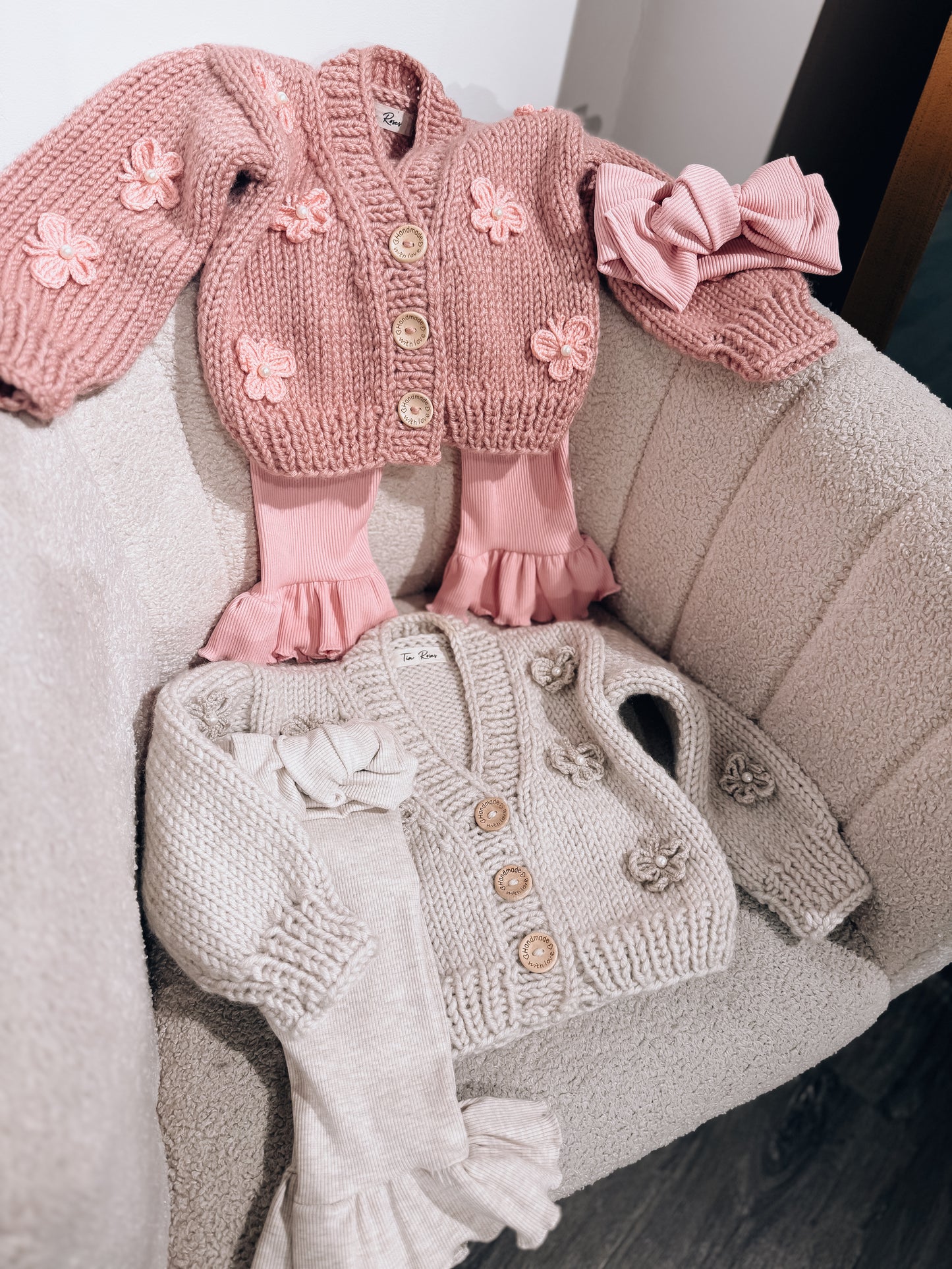 In stock pearl butterfly handknitted cardigans
