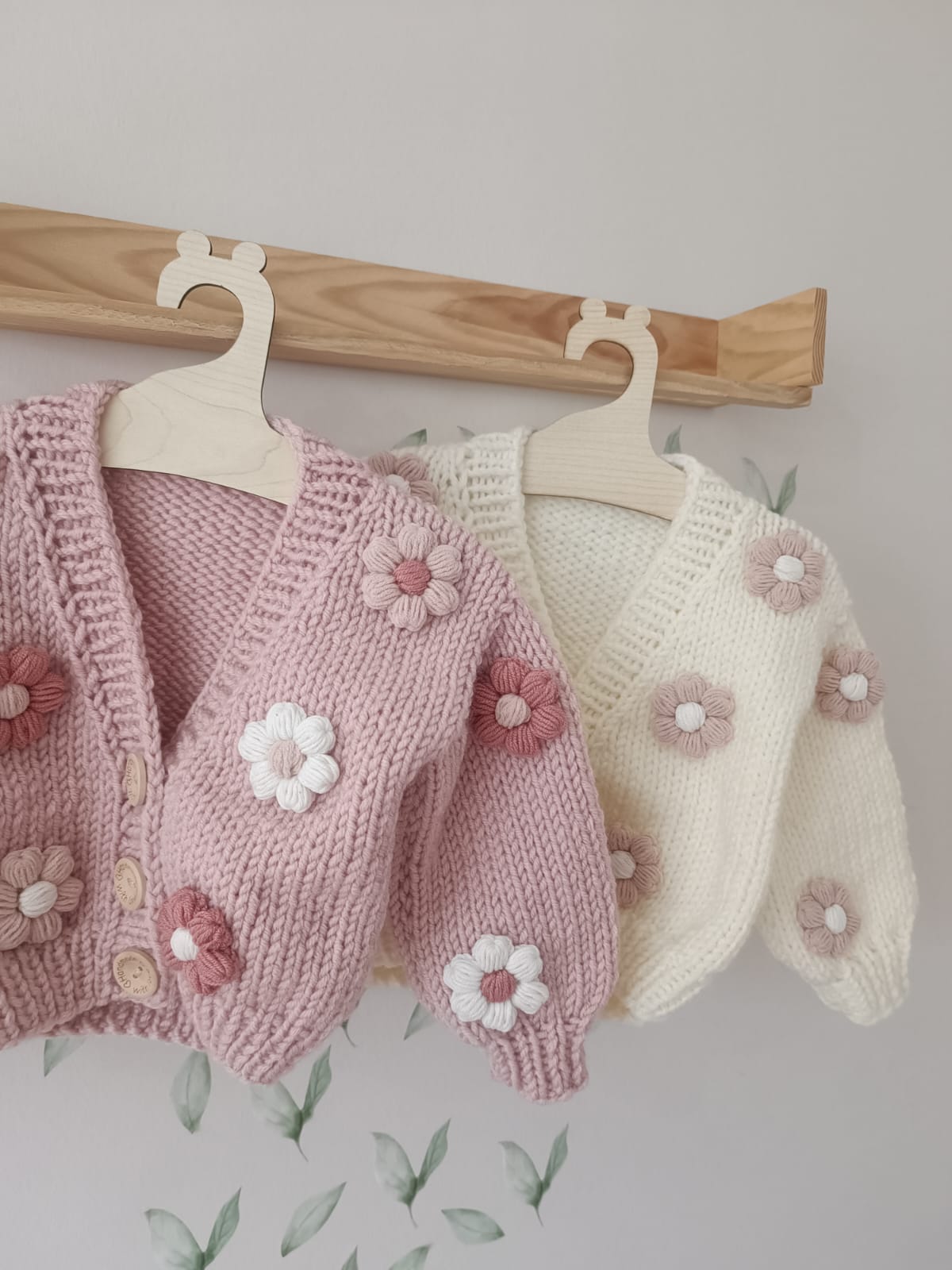 In stock New style flowers front, arms and back handknitted cardigan