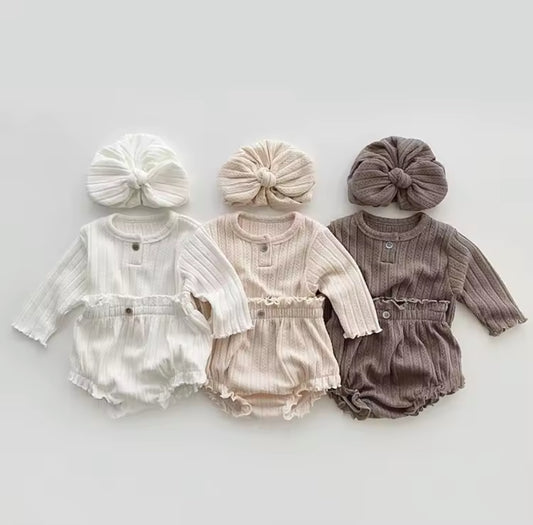 3 piece cotton top bloomer and hat set