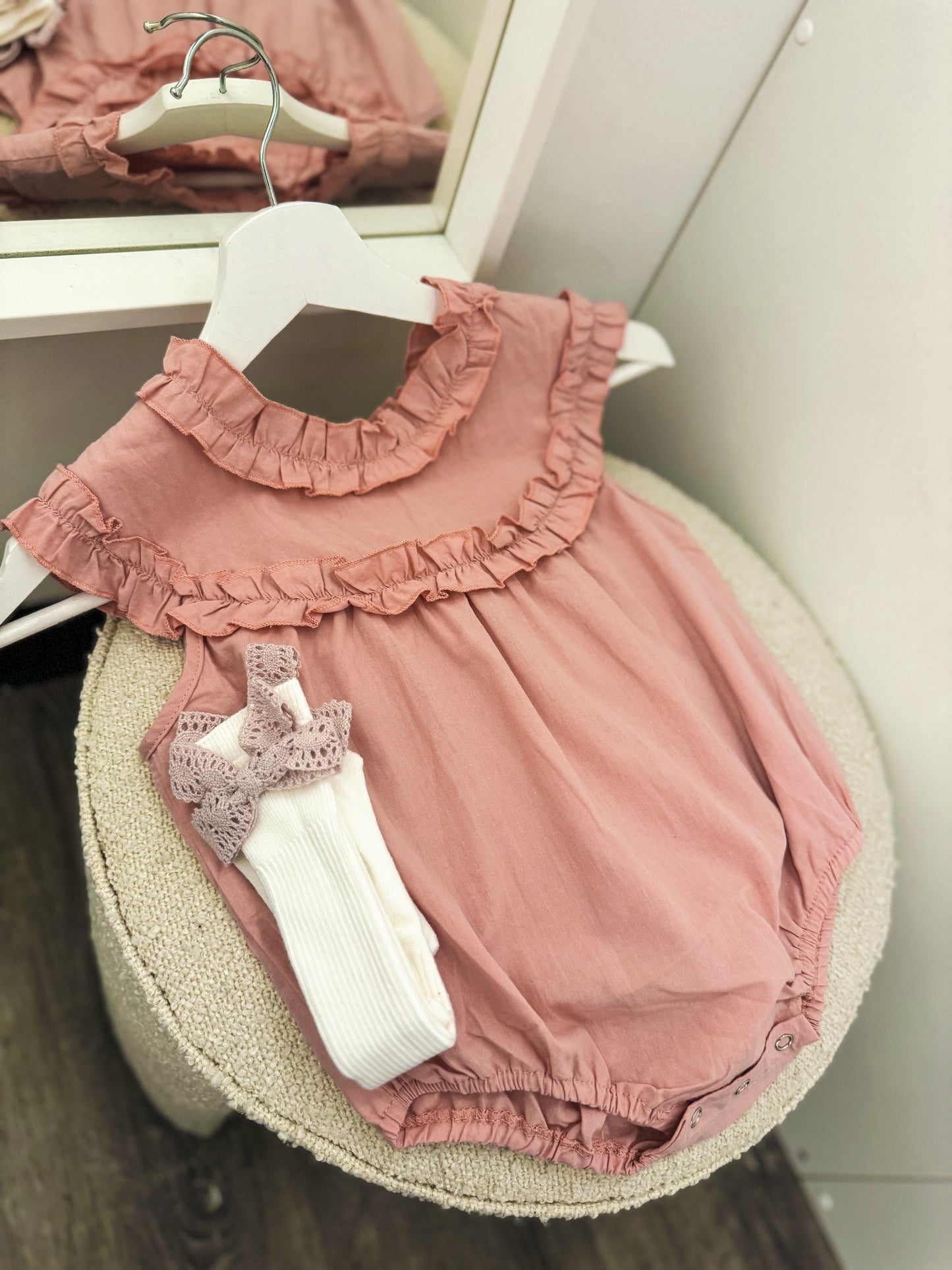 Pre order summer cotton ruffle dusky pink romper