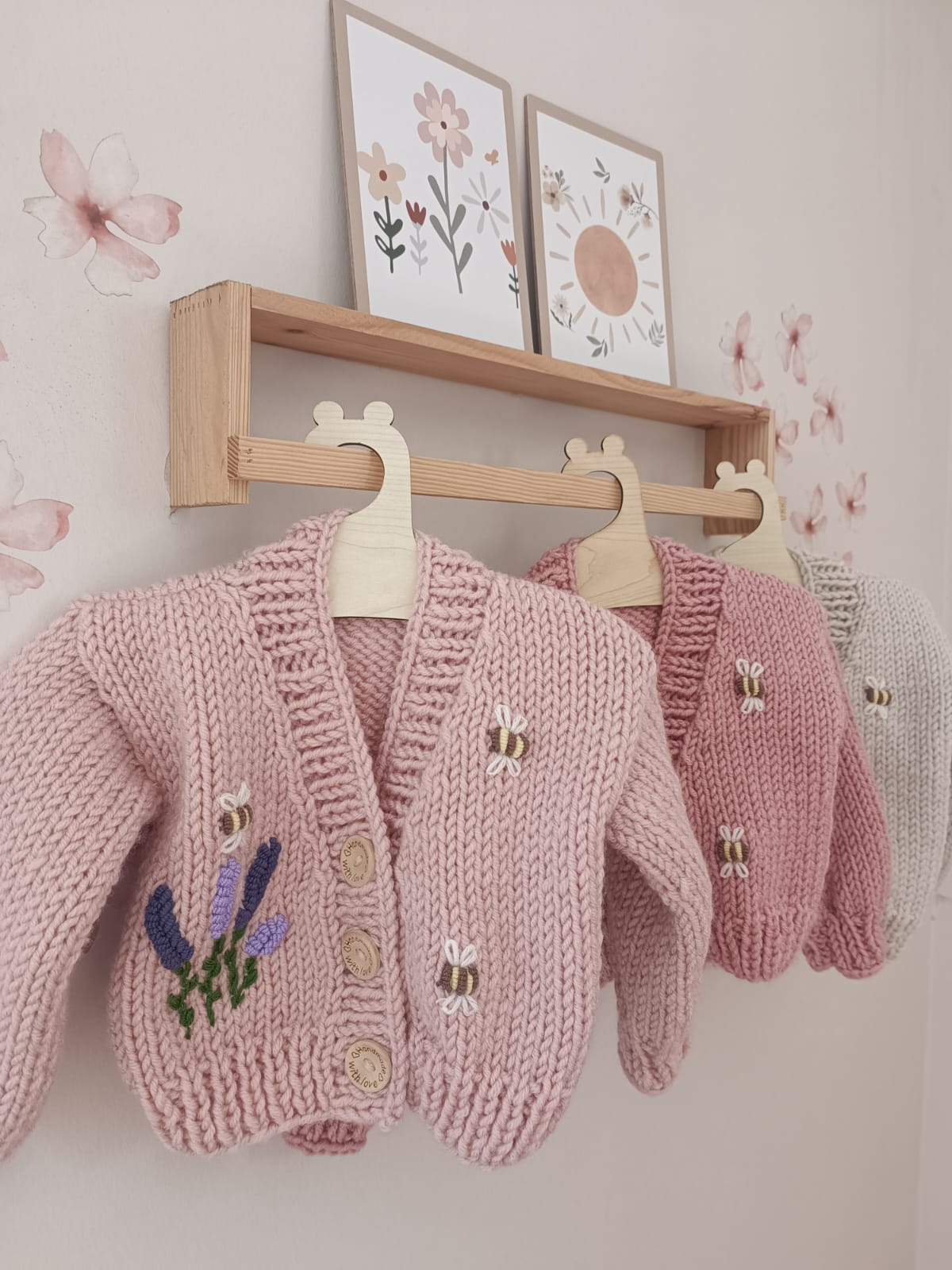 Pre order New collection handknitted flower and bee cardigans