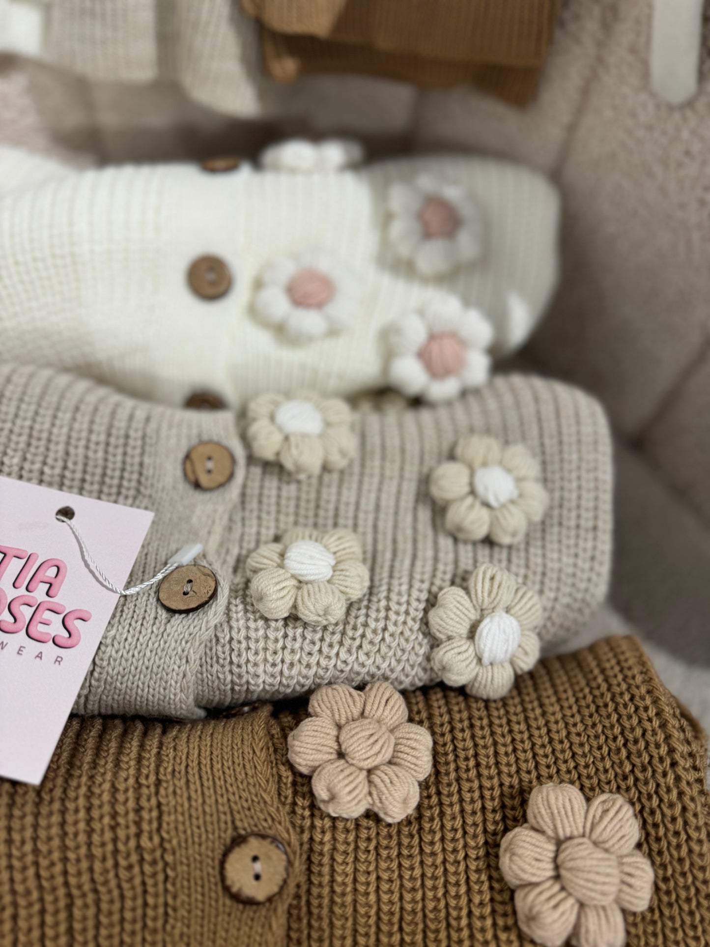 In stock handmade flower cotton cardigan