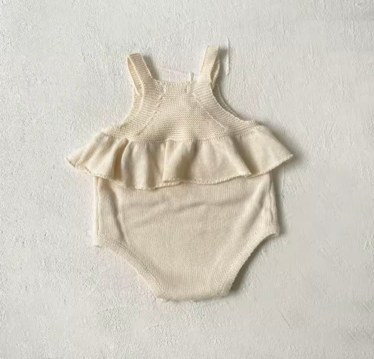 Soft cream knit romper and bunny hat
