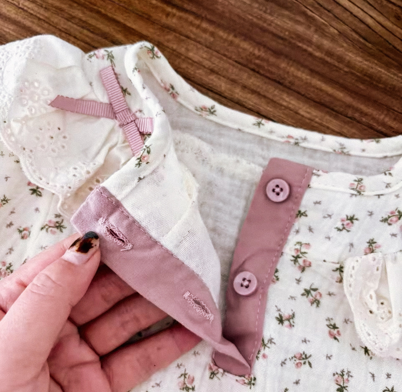 Spring summer dusky pink floral muslin romper (pre order)