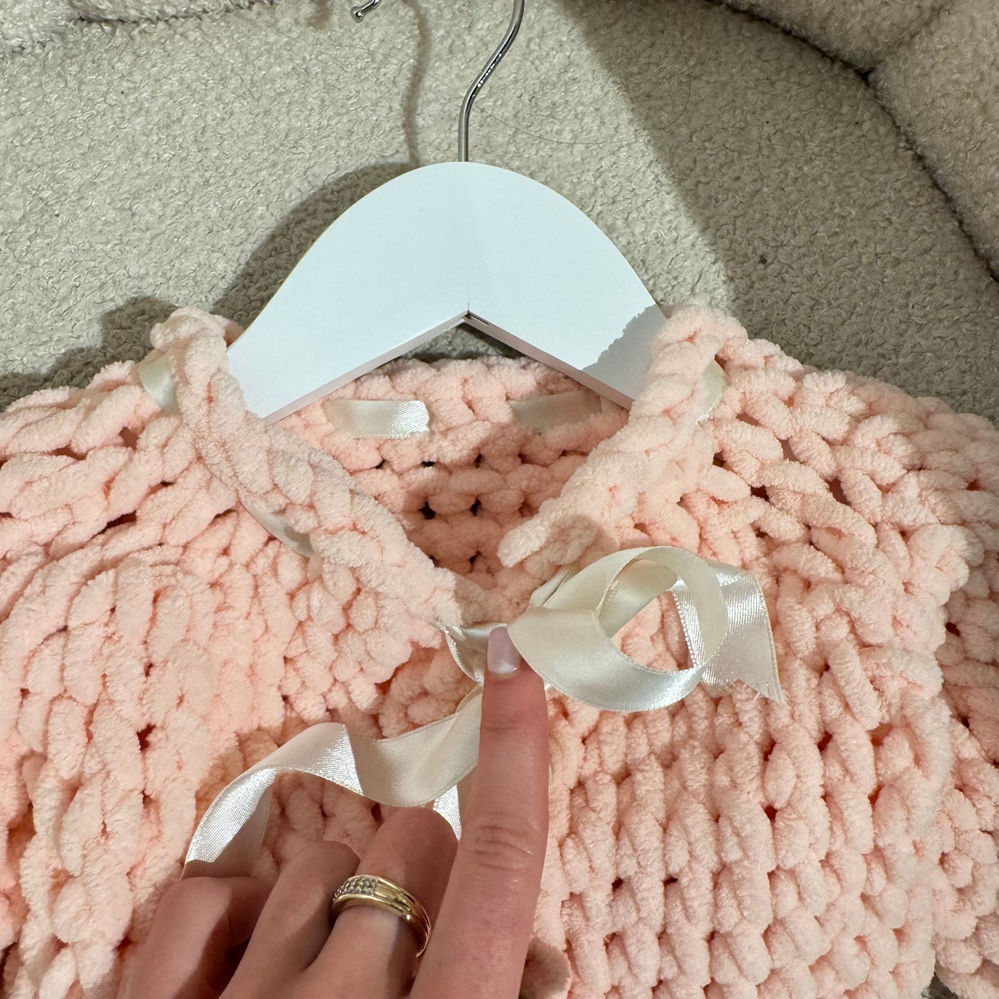 In stock Pink soft knit ribbon cardigan