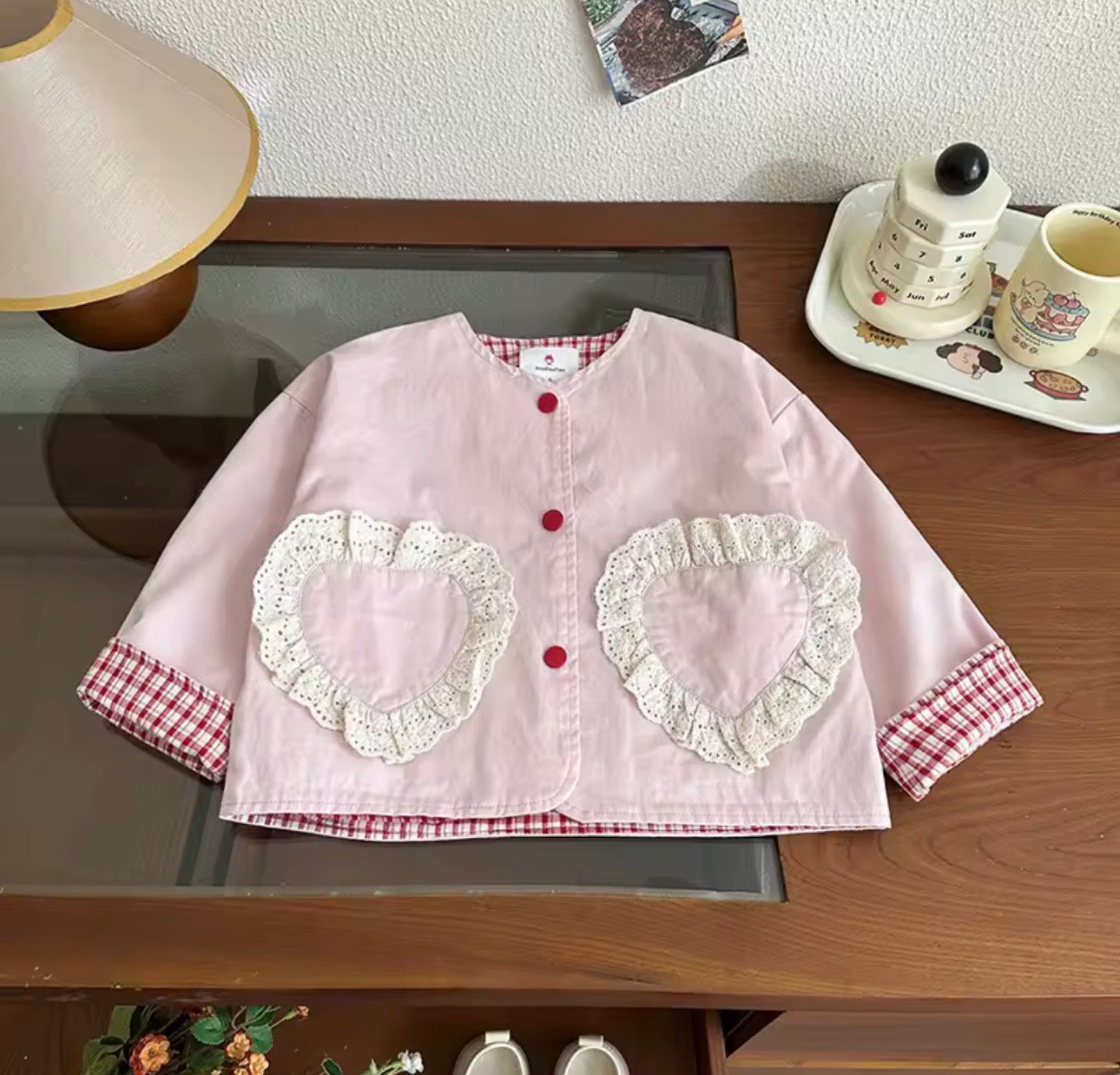 Pink red chequered coat