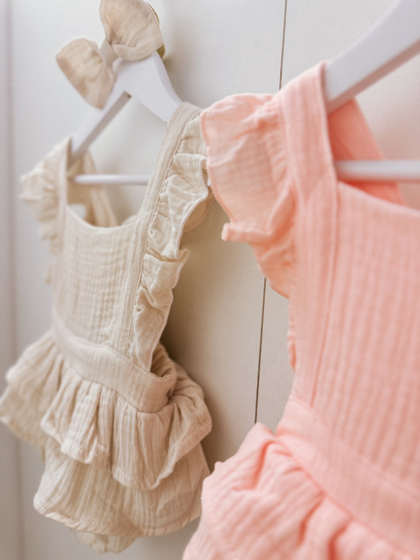 Pre order summer ruffle cotton rompers (headband included)