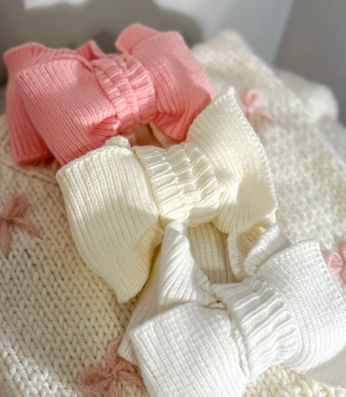 Chunky knitted summer bow headband in stock