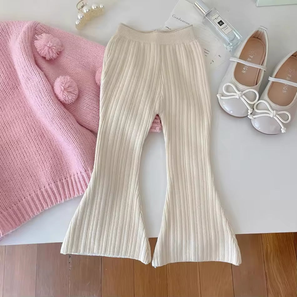 Chunky Pom Pom spring summer jumper and knit flares set