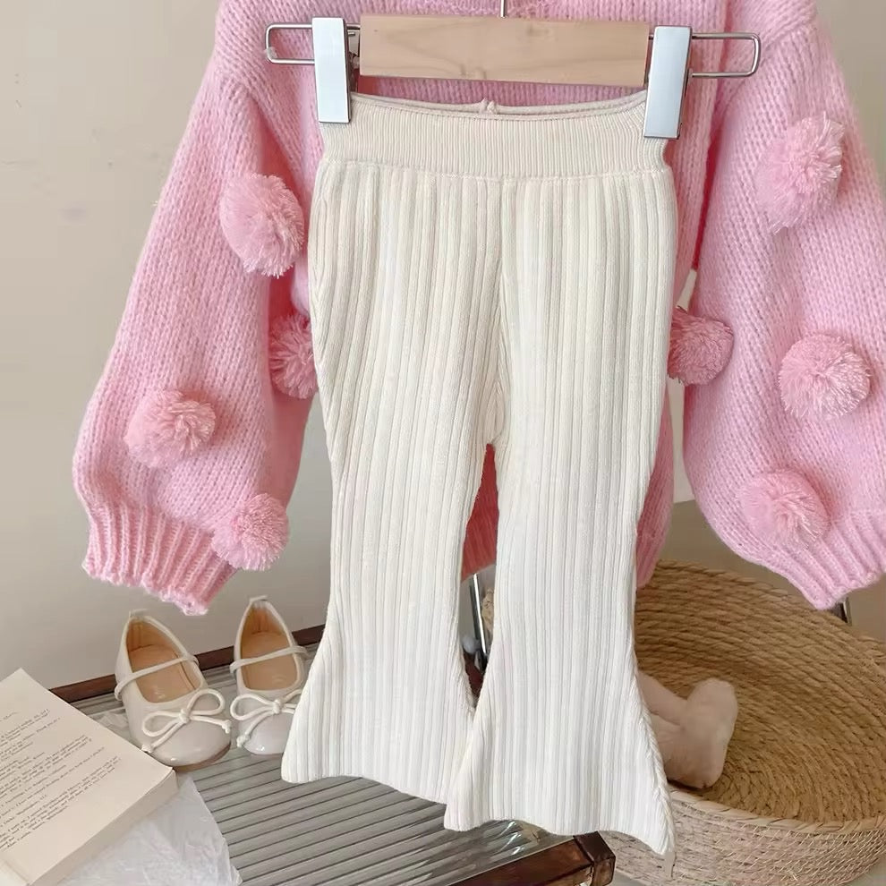Chunky Pom Pom spring summer jumper and knit flares set