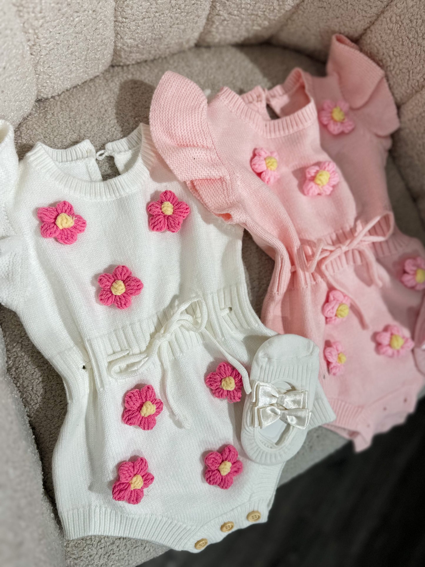 Handmade flower cotton rompers
