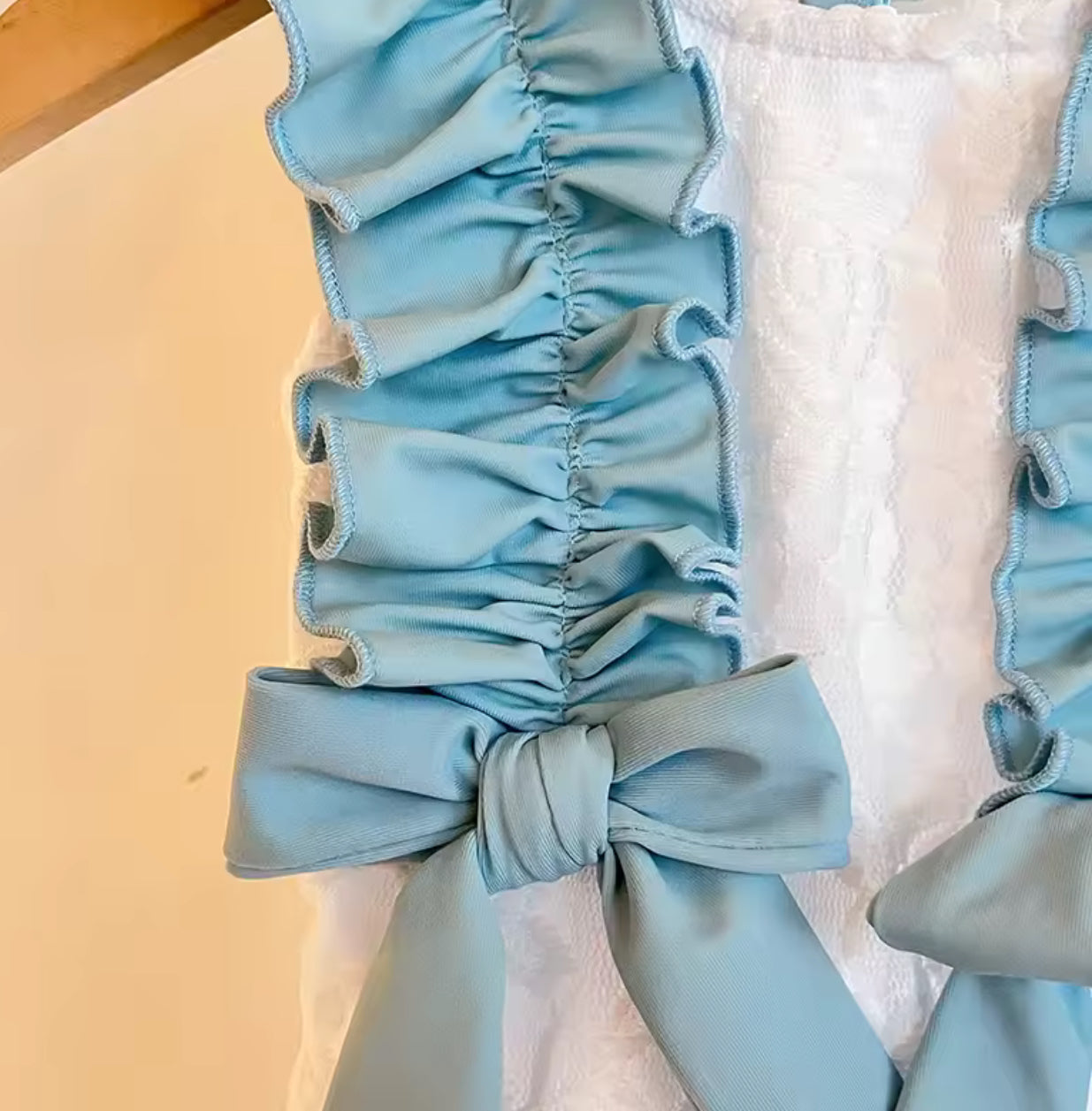Ruffle two piece swimming costume and hat