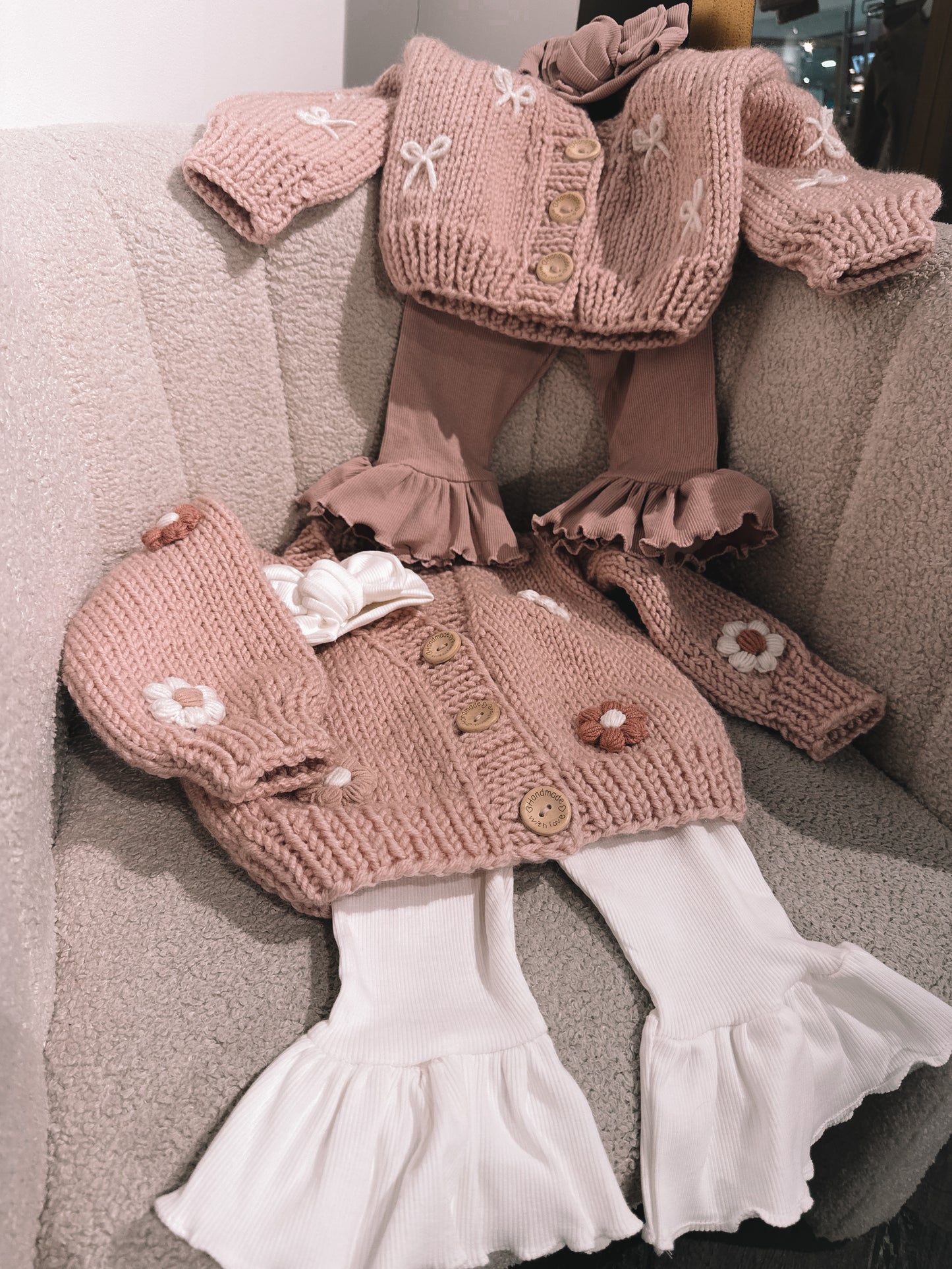 In stock spring handmade organic cotton legging and bow set