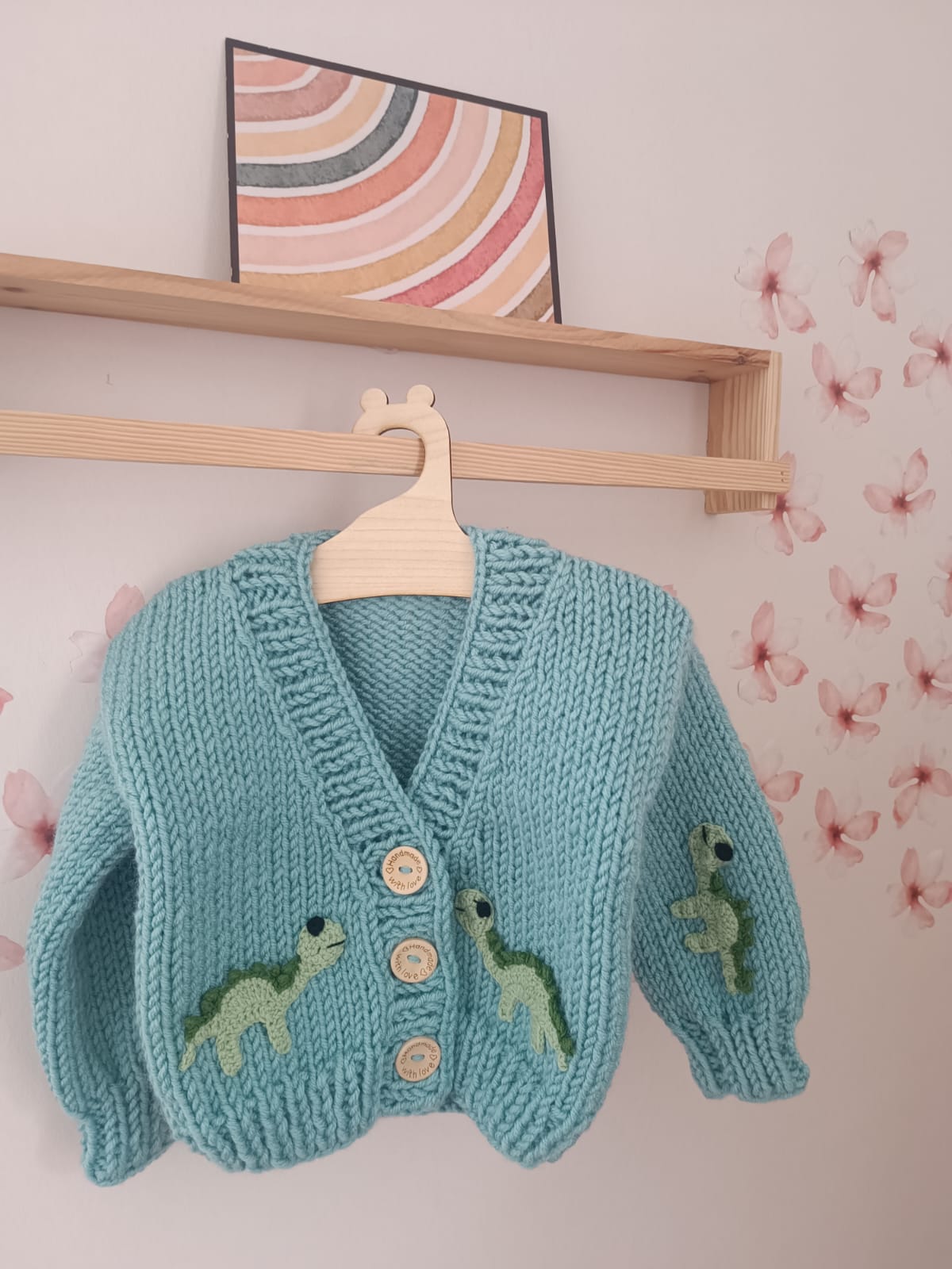 Pre order dinosaur handknitted cardigan