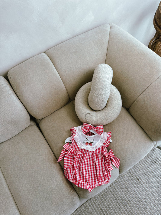 In stock summer strawberry romper & headband