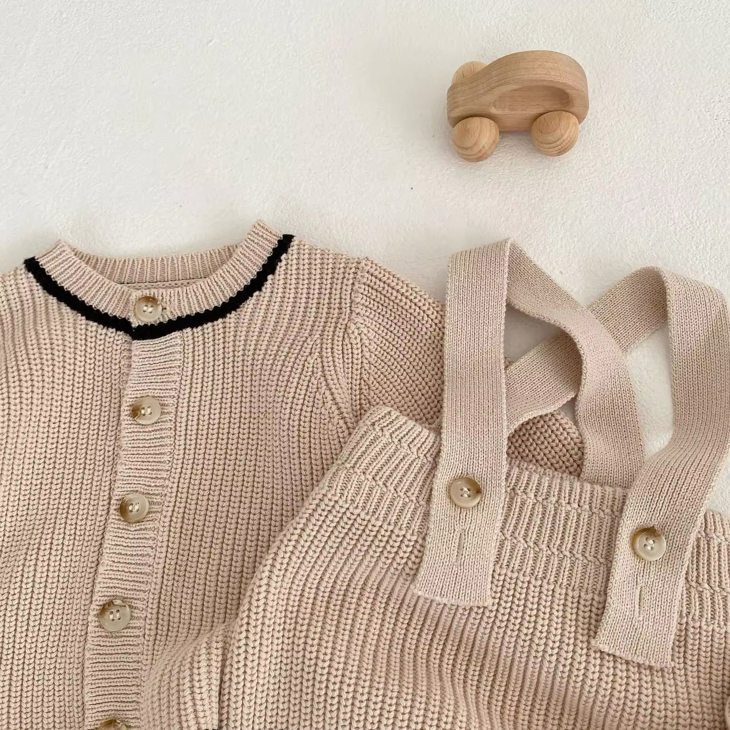 Pre order beige and black stripe knit collection (dungarees only)