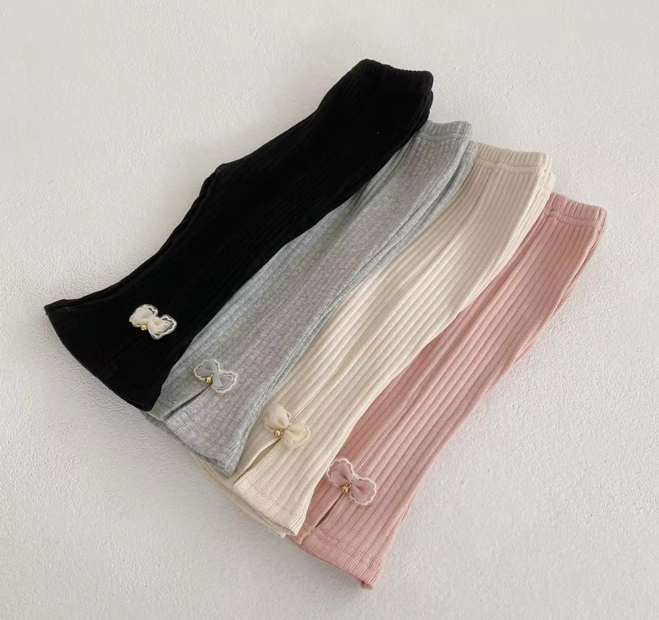Pre order thick ribbed cotton leggings with bow