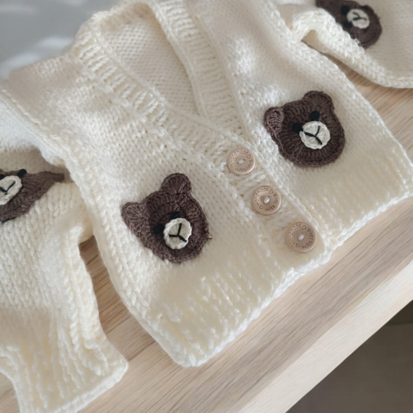 Pre order Hand knitted teddy bear cardigan/ jumper