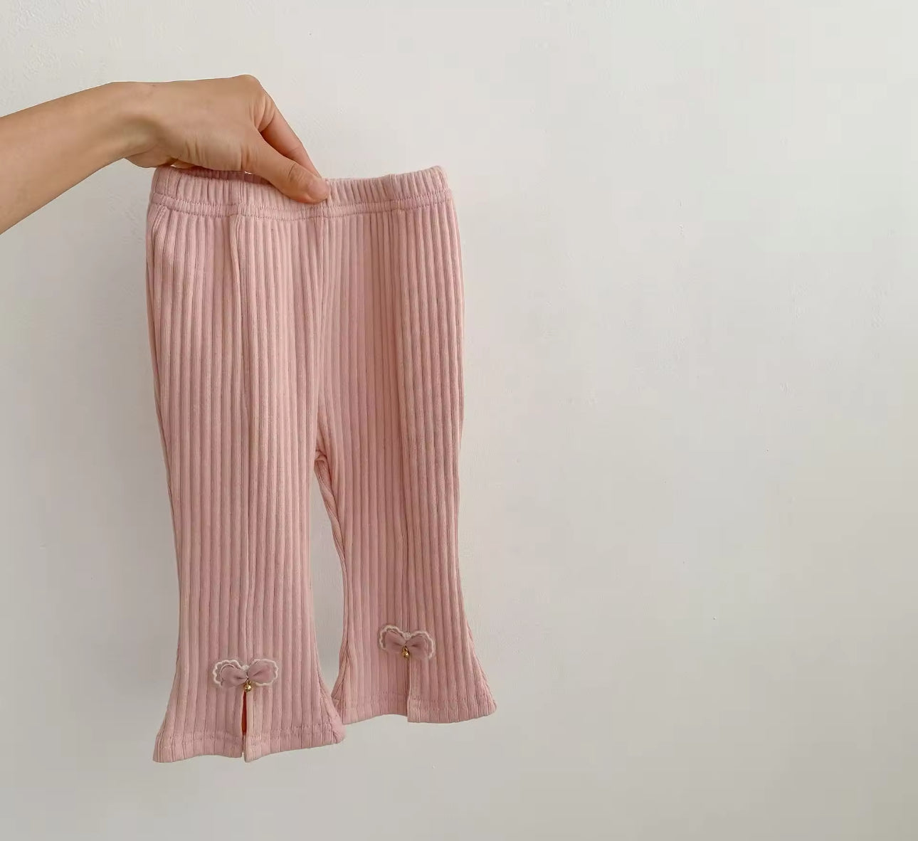 Pre order thick ribbed cotton leggings with bow