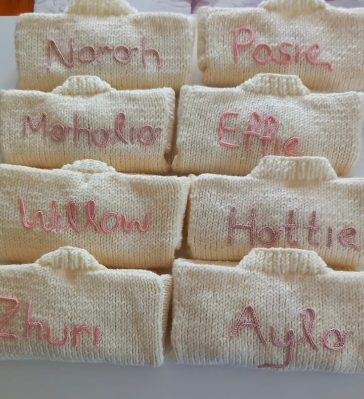 New handknitted name personalised cream cardigan