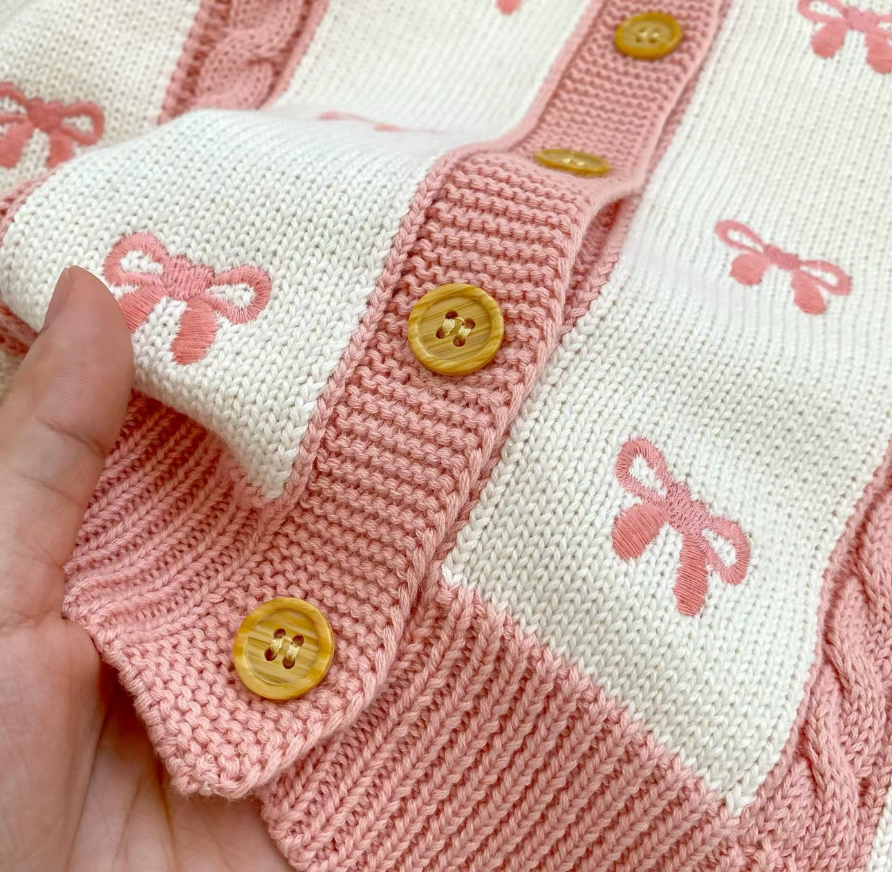 Embroidered bow romper/cardigan/set