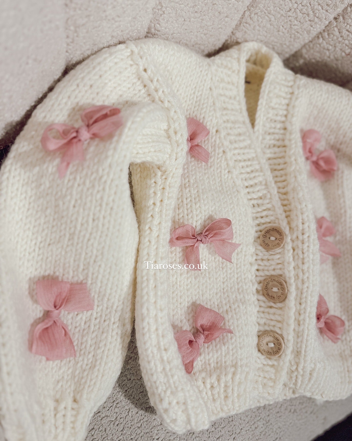 Pre order cream pink bow cardigan 3 weeks