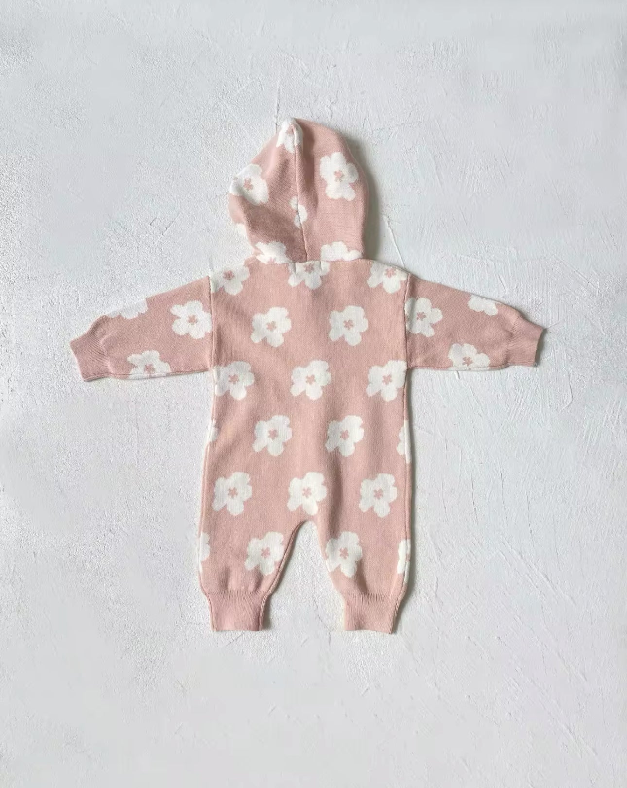 Pre order flower print knit zip up romper