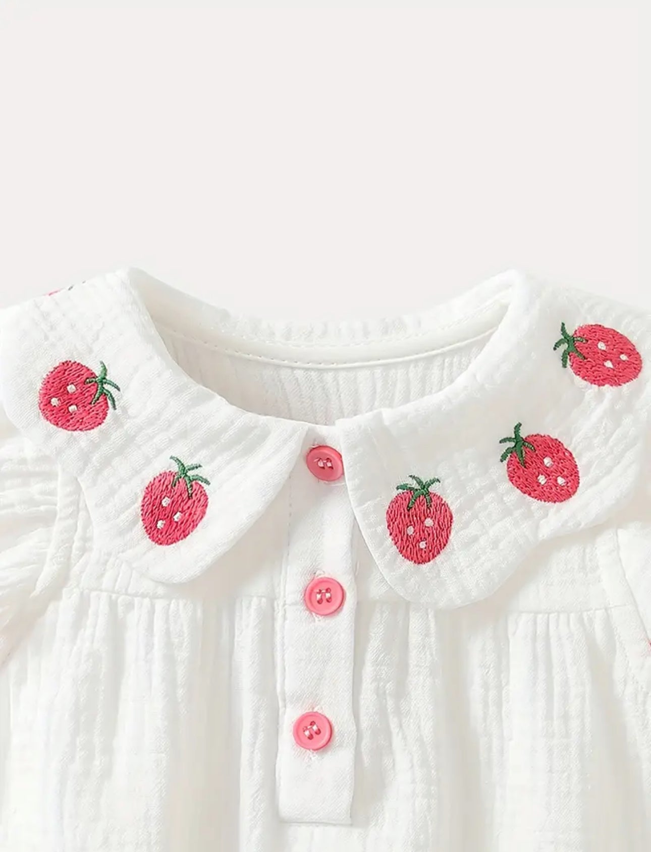 Pre order summer cotton strawberry embroidered romper and headband
