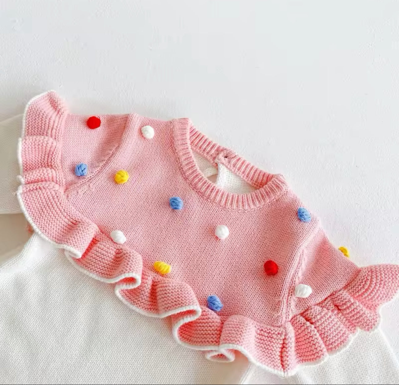 Pre order knit pink spot romper