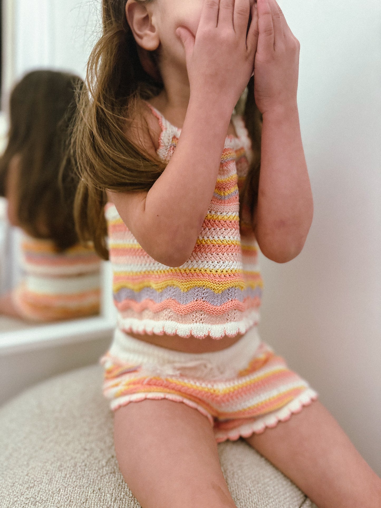 In stock summer crochet 3 piece vest shorts and headband set