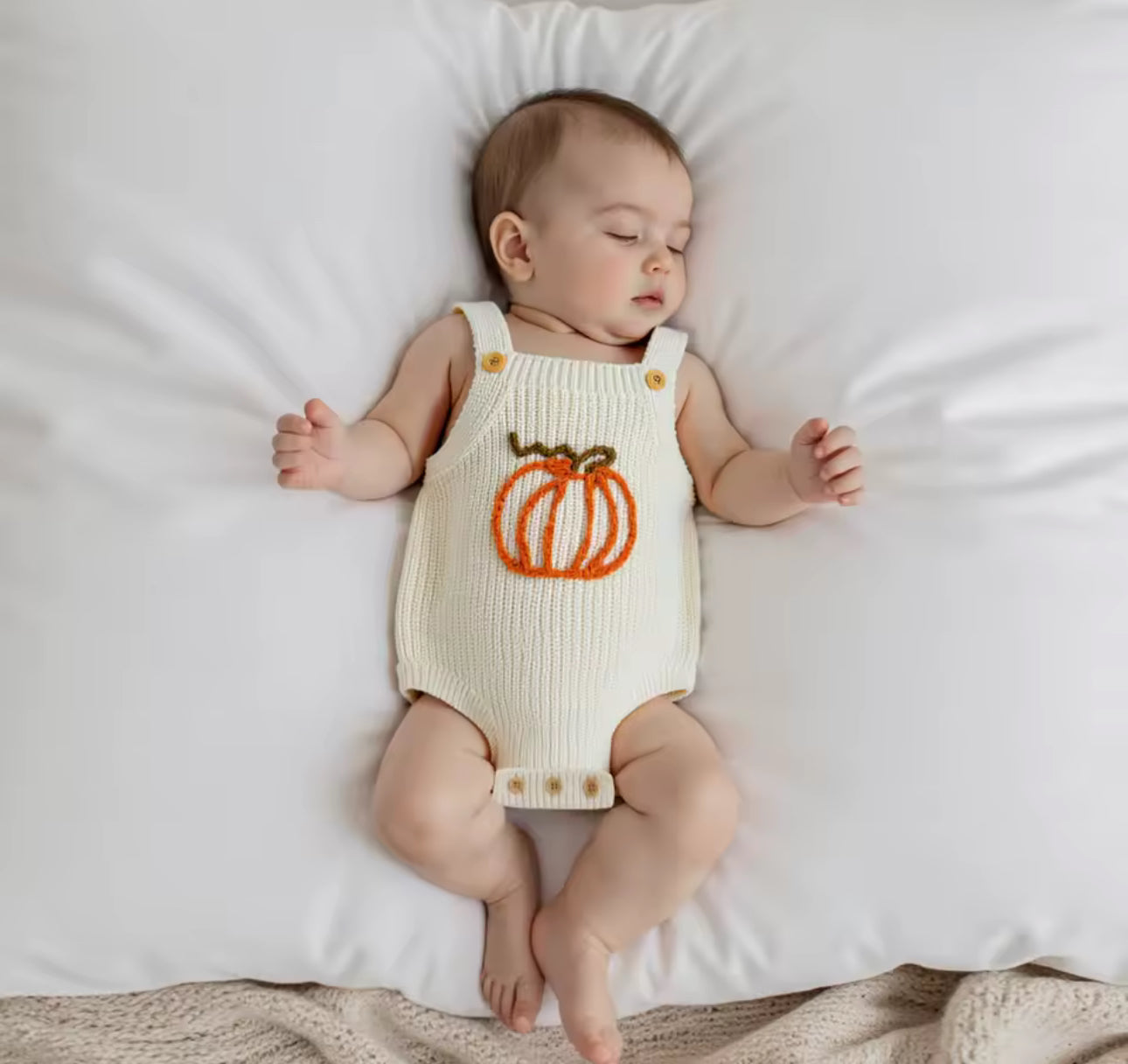 Pumpkin embroidered knitted romper