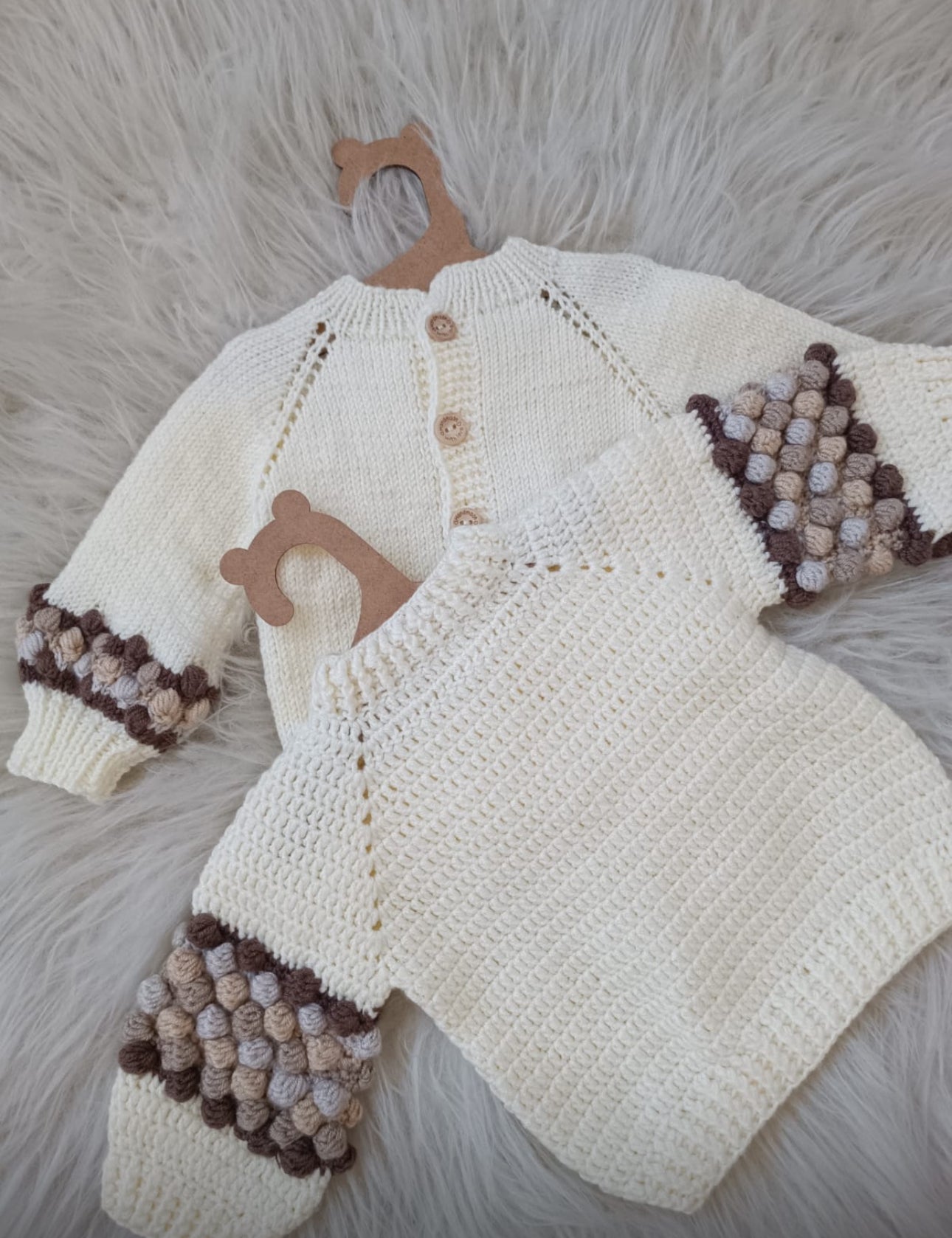 In stock hand-knitted brown bobble