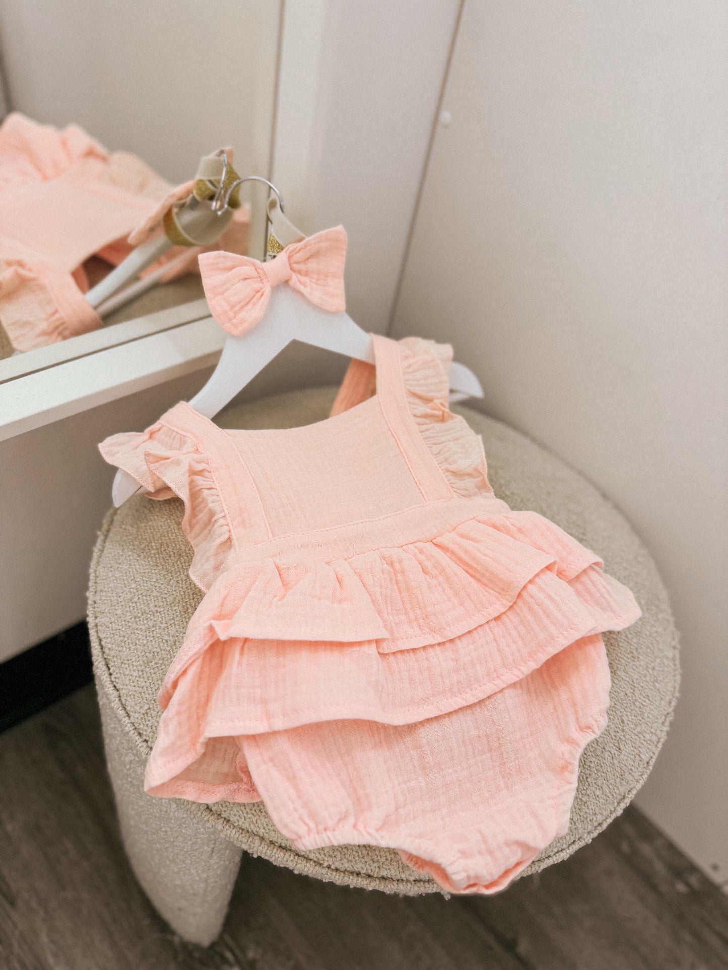 Pre order summer ruffle cotton rompers (headband included)