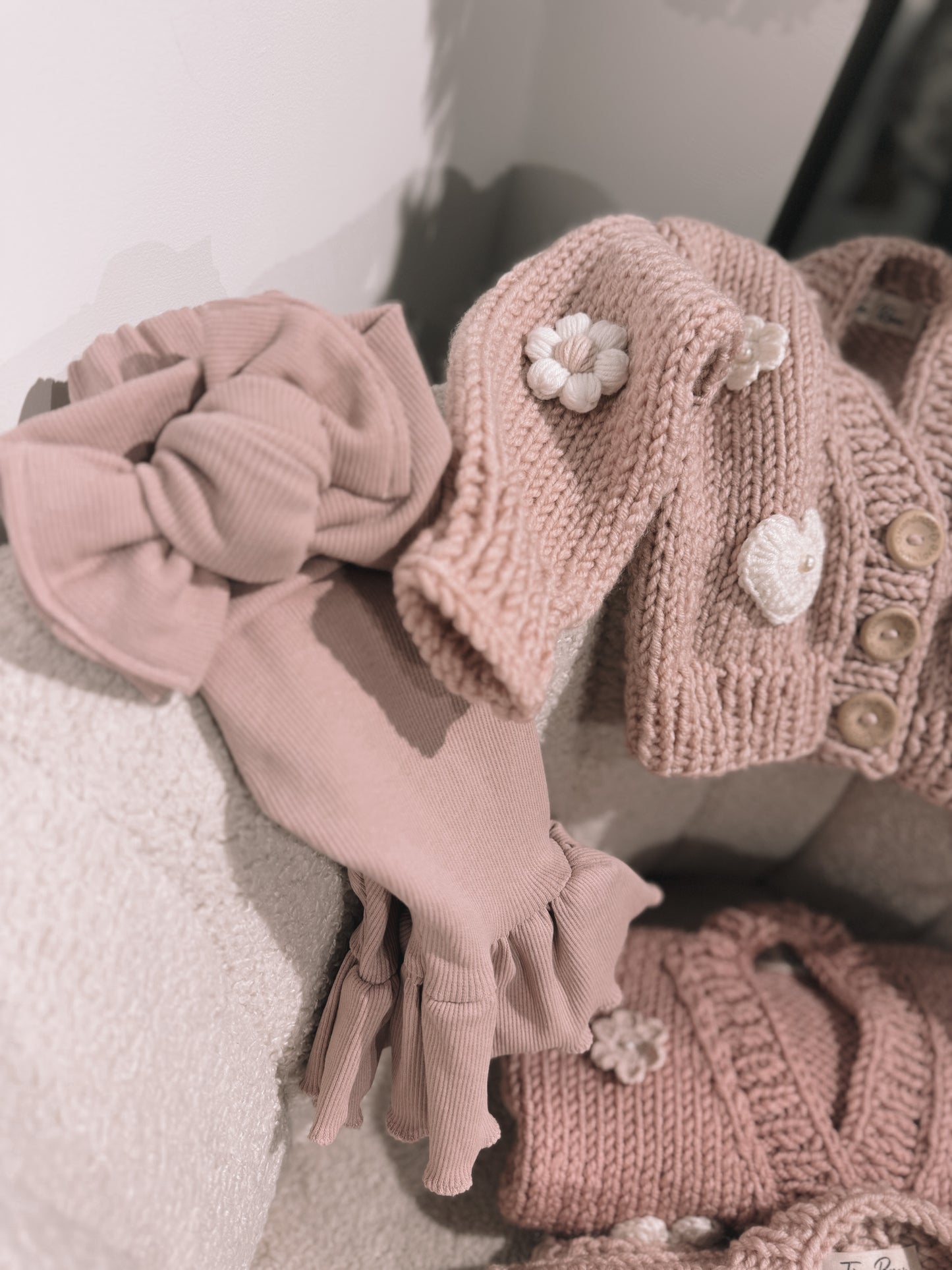 Pre order new style handknitted bows hearts and flowers cardigans