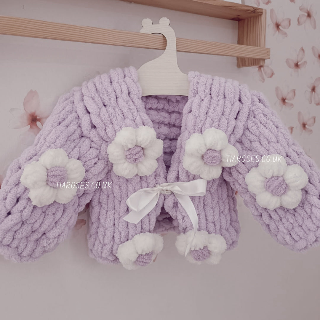 In stock New style soft handknitted flower ribbon cardigans