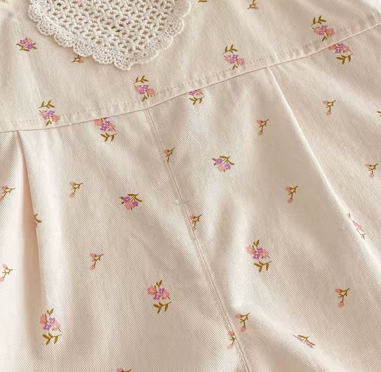 Pre order spring floral print denim dungarees and embroidered flower collar shirt