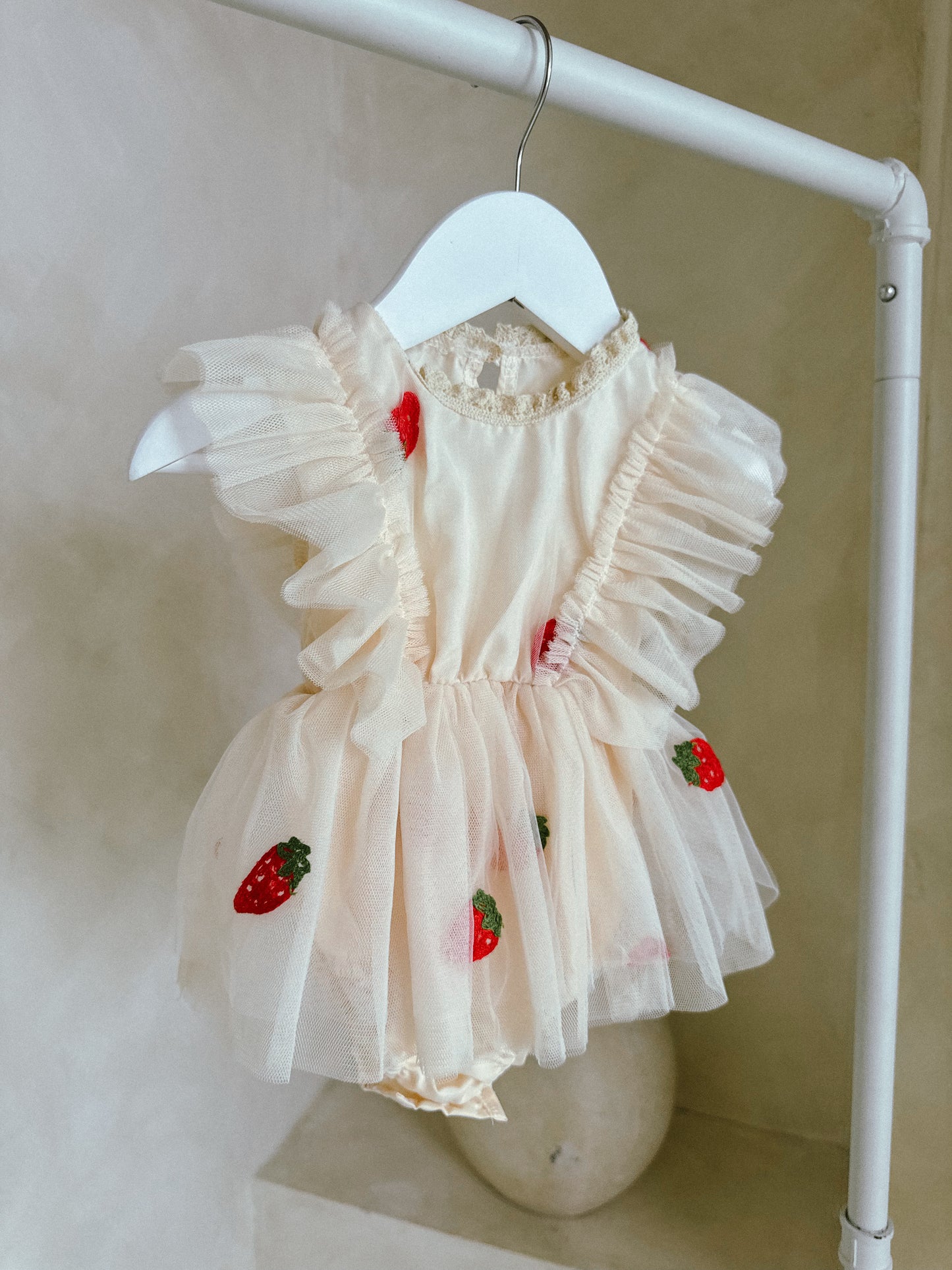 In stock summer cream strawberry tutu dress