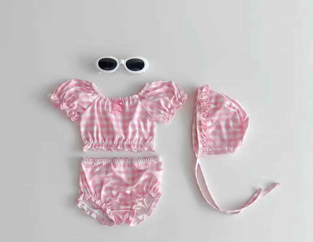 Pink gingham 3 piece swim set