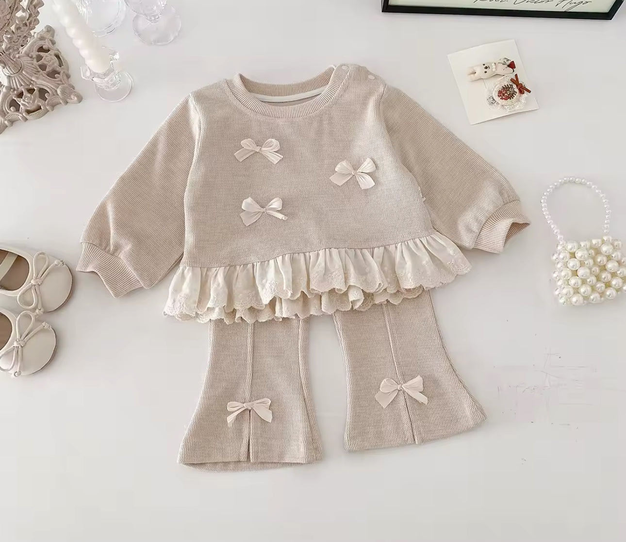 Spring two piece lace trim bow set (pre order)