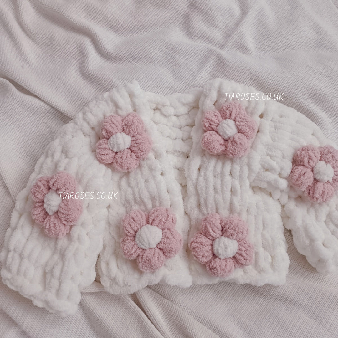 In stock New style soft handknitted flower ribbon cardigans