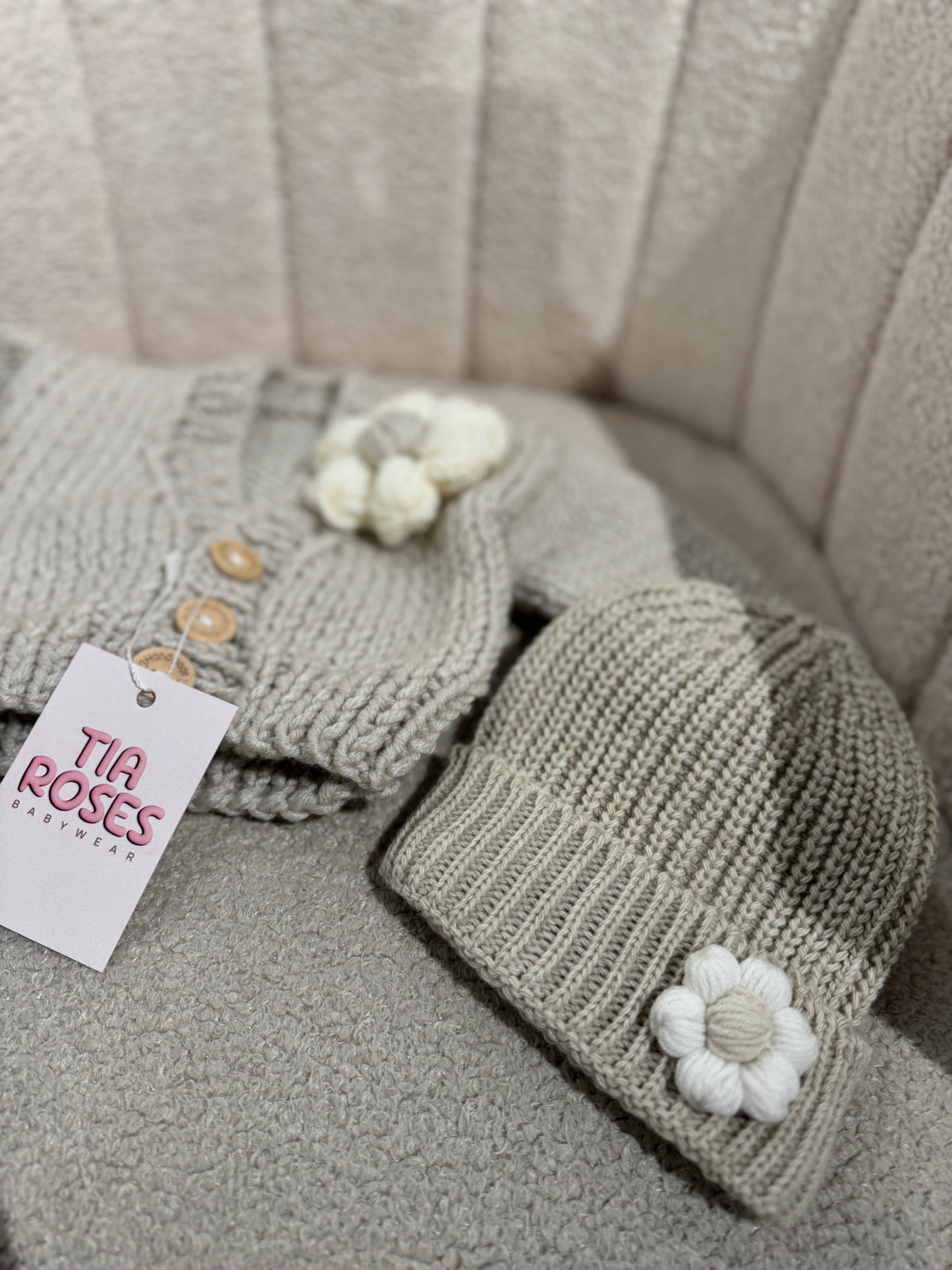 In stock handknit flower hat