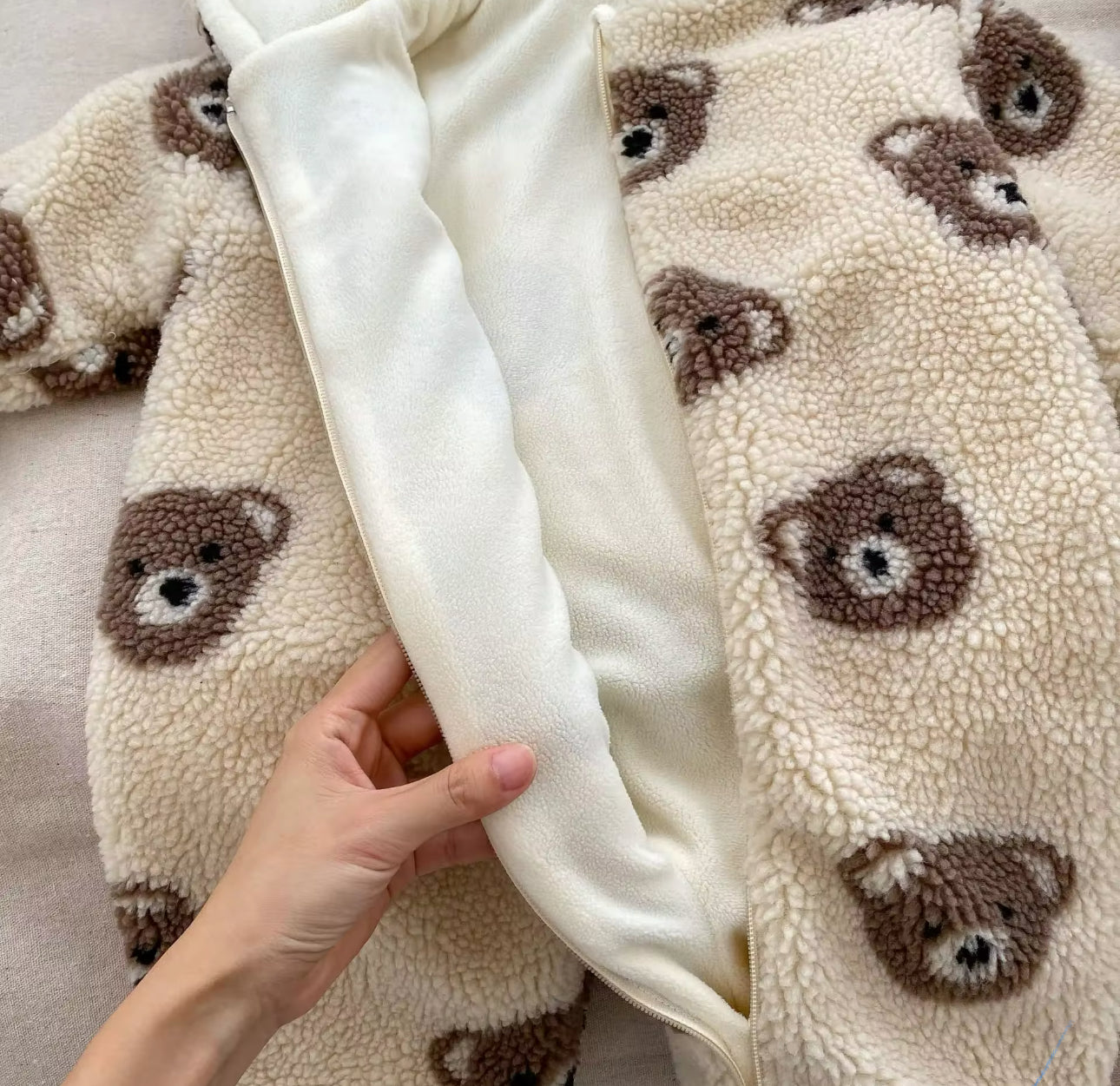 Pre order thick fleece lined teddy bear coat/snowsuit