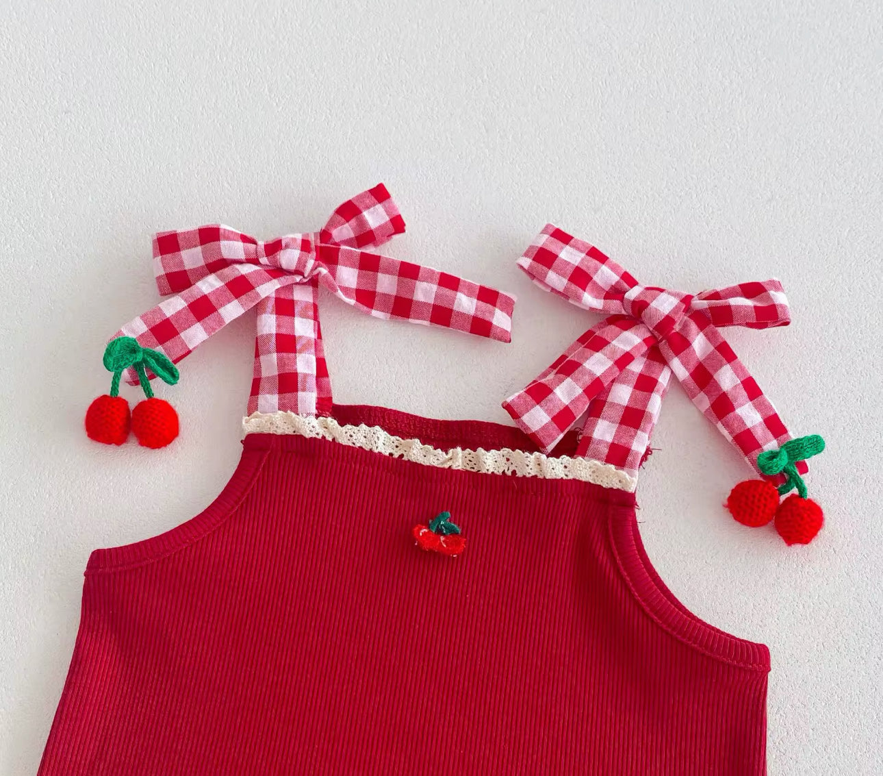 Cherry two piece cotton top and bloomers summer set