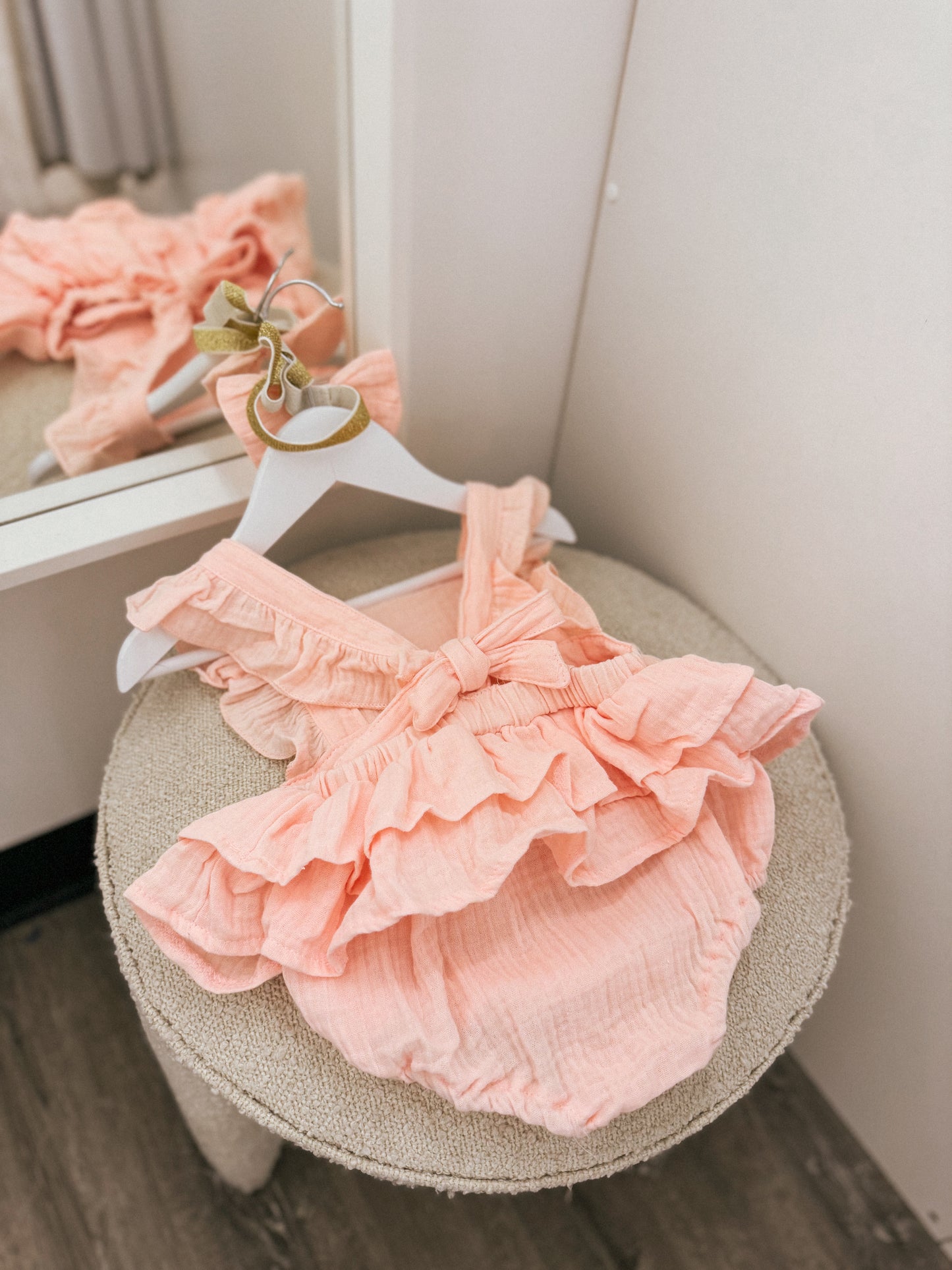 Pre order summer ruffle cotton rompers (headband included)