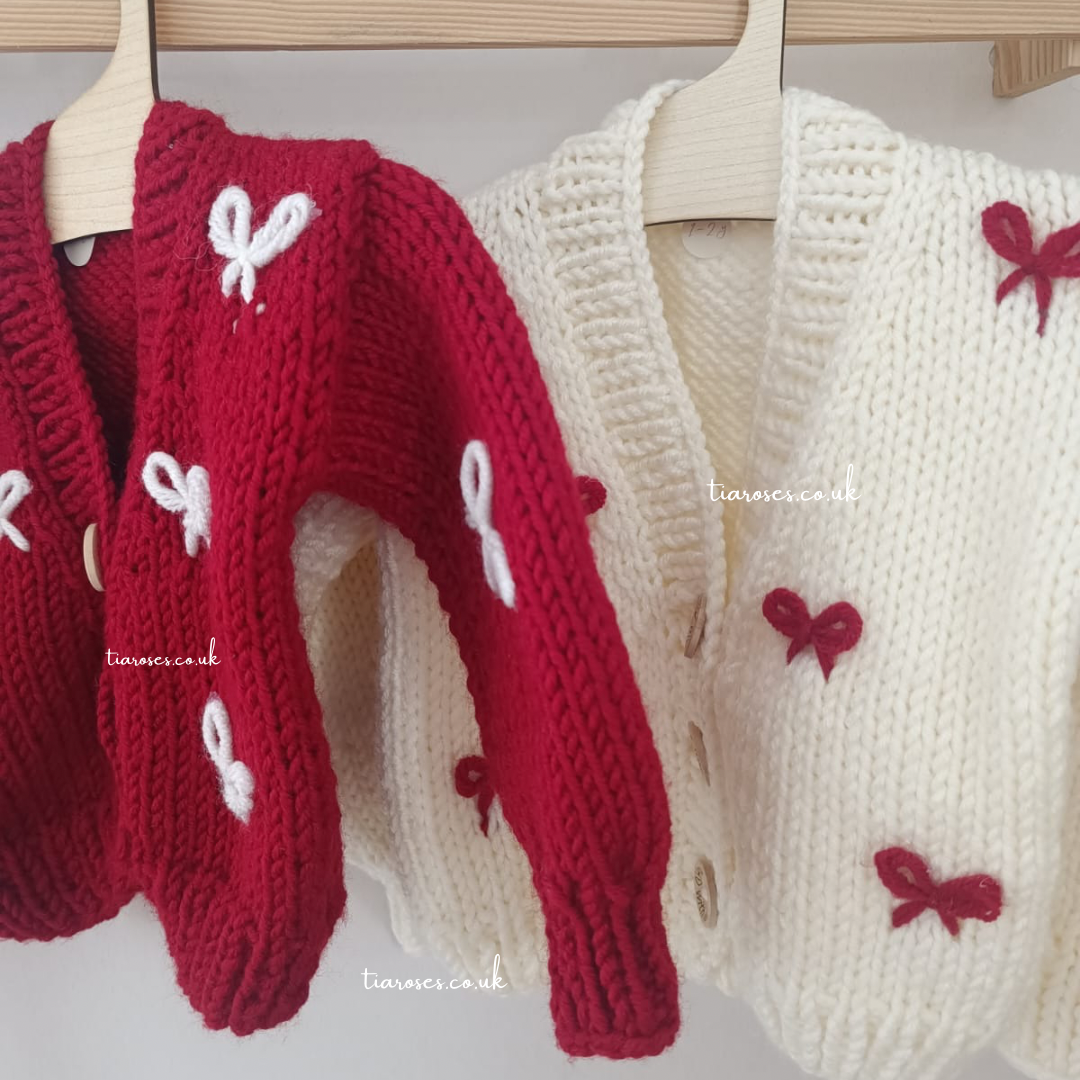 New style red loop bow handknitted cardigans