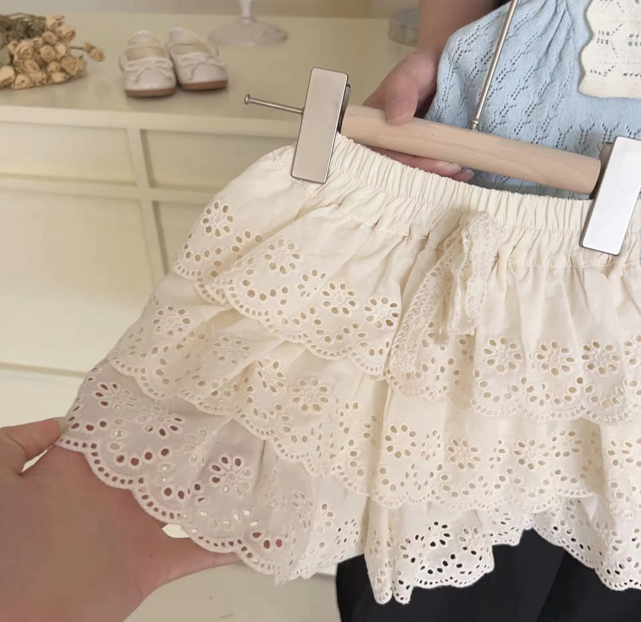 Pre order knit top and ruffle skort set