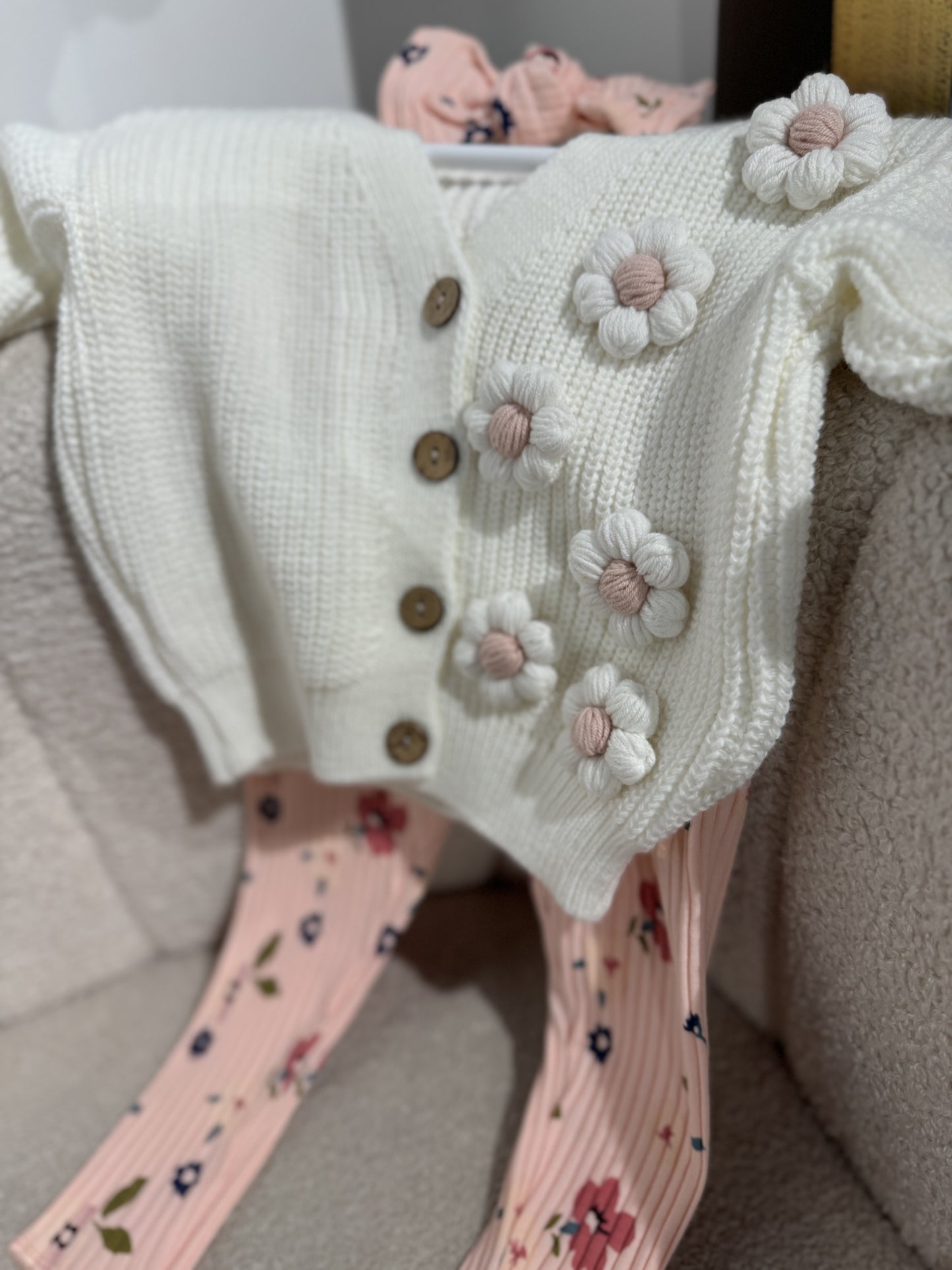 In stock spring handmade cotton flower leggings and headband set
