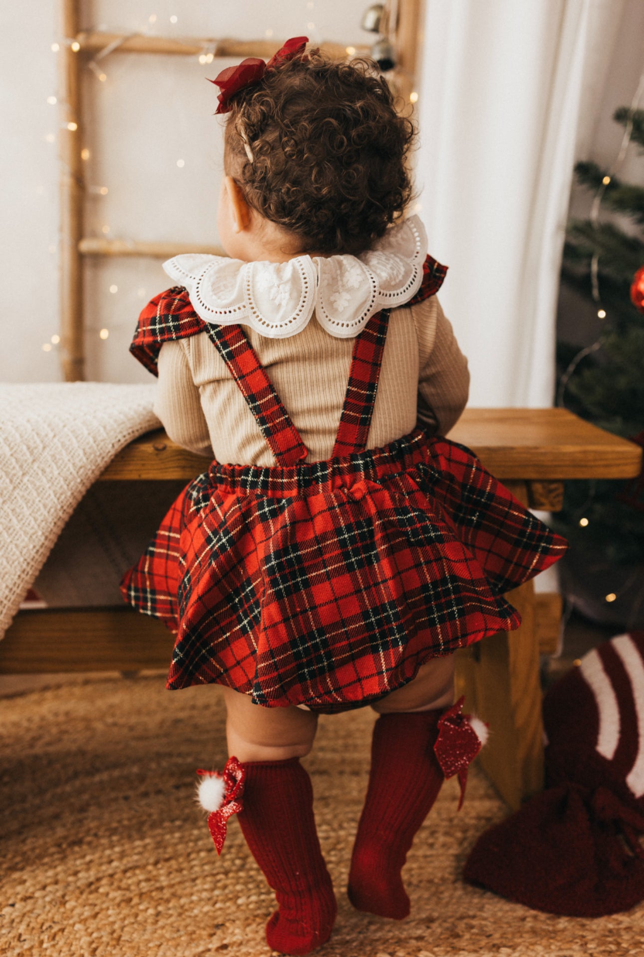 In stock tartan Christmas romper