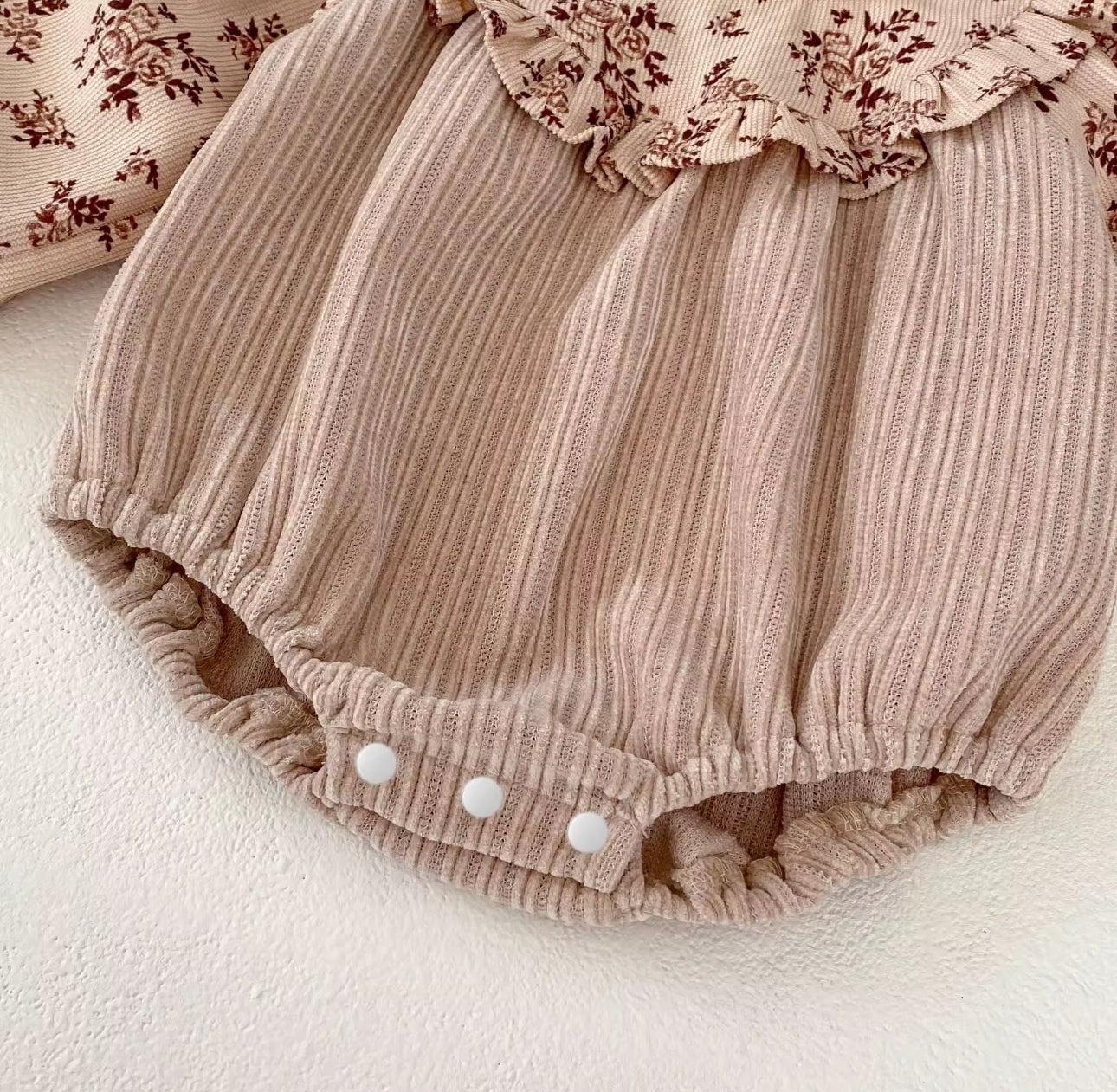 Light brown corduroy floral thick romper