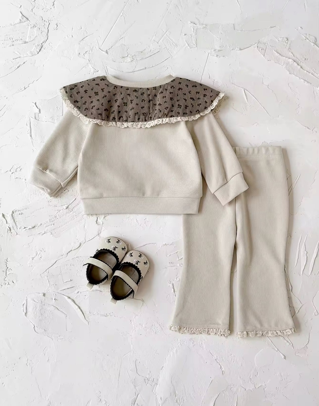 Autumn ribbed brown floral two piece set